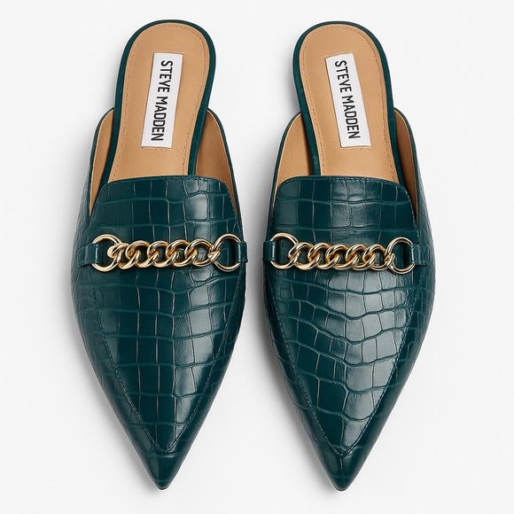 Steve Madden Forever Croc Chain Mule Loafers Teal Faux Leather Size 9.5 - Picture 2 of 11